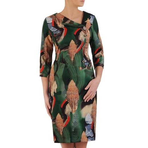 Prosta sukienka z ciekawym wzorem, wiosenna kreacja z guzikami 25025  Modbis  