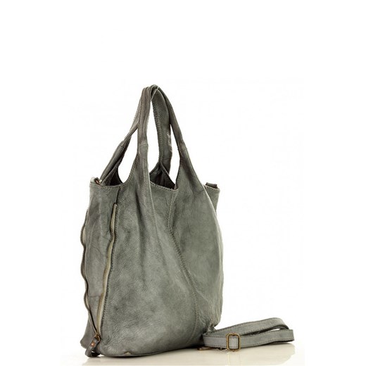 Pojemna torebka shopper bag z rozpinanymi bokami old pelle lavata Marco Mazzini V48F Grey Mazzini  uniwersalny Bomawika