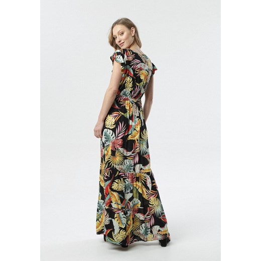 Sukienka Born2be w abstrakcyjnym wzorze maxi w serek na spacer z krótkim rękawem 