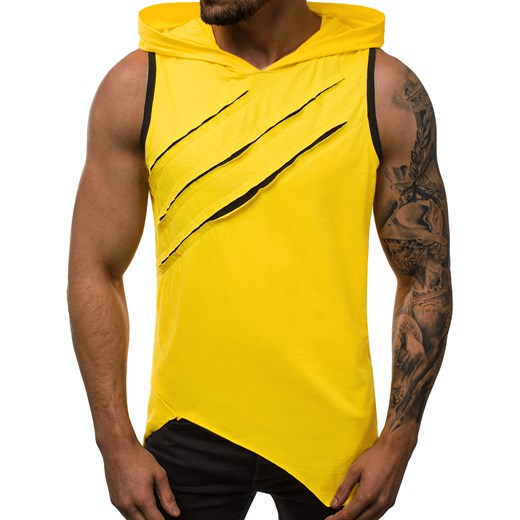 T-shirt męski żółty Ozonee z bawełny bez rękawów 