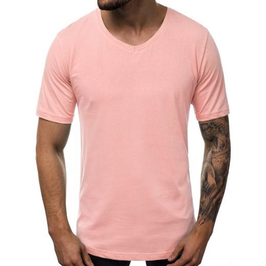 T-shirt męski różowy Ozonee z krótkim rękawem 