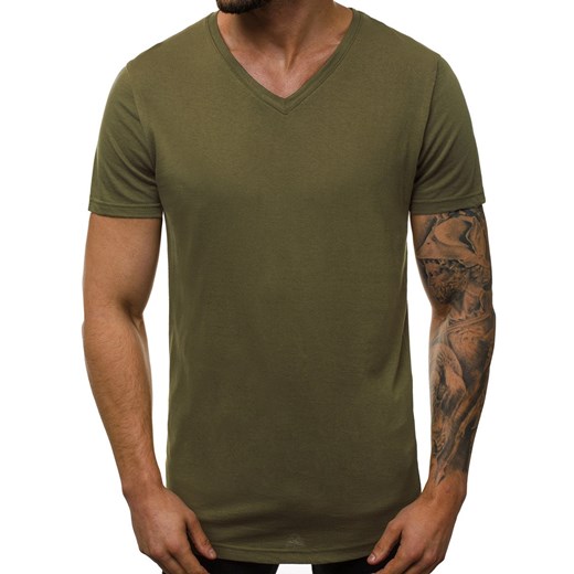 T-shirt męski zielony Ozonee bez wzorów 