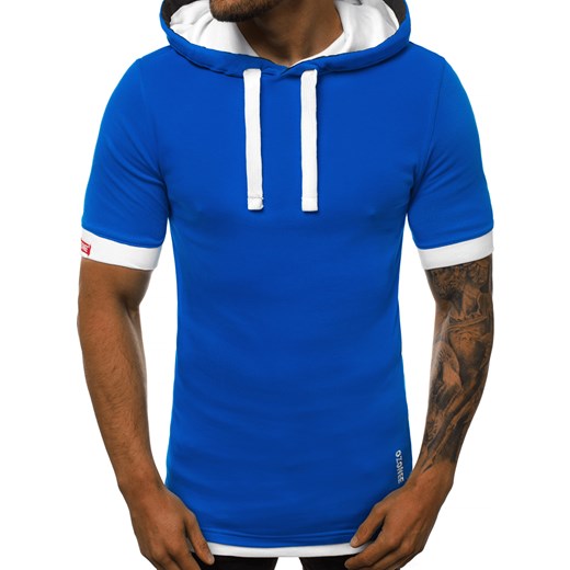 T-shirt męski niebieski Ozonee bez wzorów z krótkim rękawem 