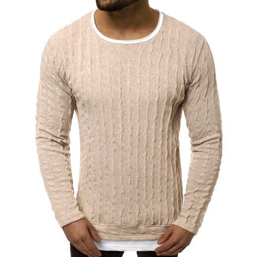 Ozonee sweter męski beżowy z bawełny 