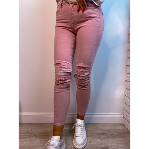 Spodnie skinny fit z zamkami i przetarciami pink Aster 15 Hollywood Dream  XS hollywooddream.pl
