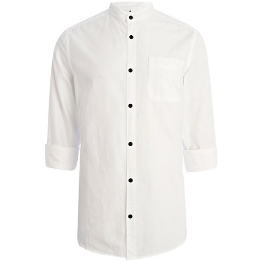 White grandad collar roll sleeve shirt river-island bialy t-shirty