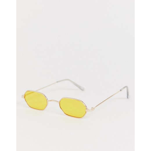 Jeepers Peepers - Owalne wąskie okulary przeciwsłoneczne w złotym kolorze z pomarańczowymi szkłami  Jeepers Peepers No Size Asos Poland