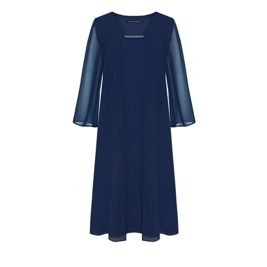 Sukienka VitoVergelis z długim rękawem oversize niebieska z dekoltem karo 