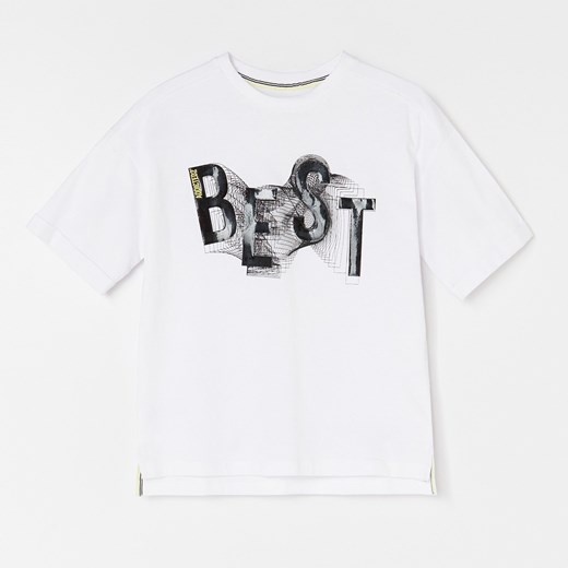 Reserved - Bawełniany t-shirt z nadrukiem - Biały  Reserved 152 