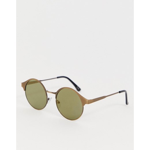 ASOS DESIGN – Okrągłe okulary przeciwsłoneczne z miedzianymi oprawkami i oliwkowymi szkłami Asos  No Size Asos Poland