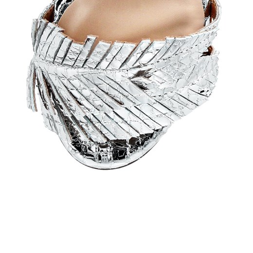 Sandały damskie srebrne Arturo Vicci na szpilce eleganckie z klamrą bez wzorów 