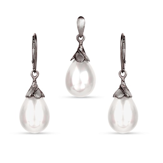 Komplet biżuterii srebrnej z perłami  a515  Artseko  