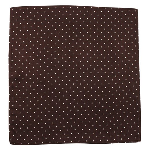 Brązowa Bawełniana Męska Poszetka -EM Men's Accessories- w Białe Kropki, Groszki POSZEMACS030388 Em Men`s Accessories JegoSzafa.pl
