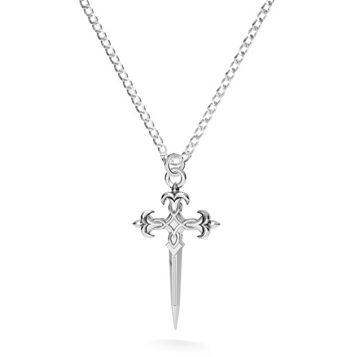 Naszyjnik SZTYLET krzyż srebro 925 : Długość (cm) - 60, Kolor pokrycia srebra - Pokrycie Jasnym Rodem Giorre   