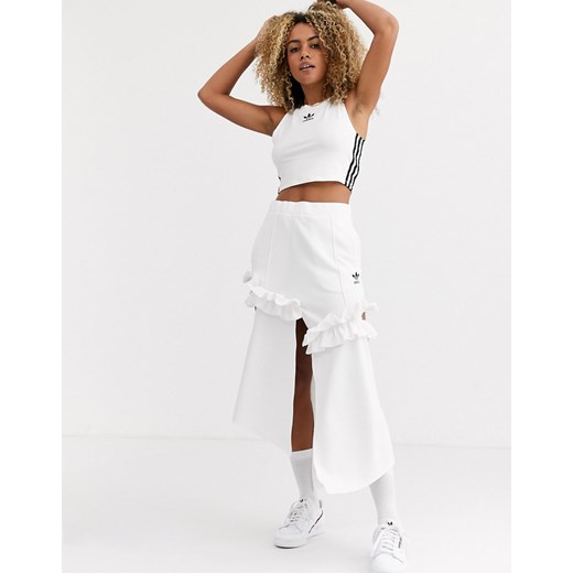 adidas Originals i J KOO – Spódnica z falbanką w kolorze złamanej bieli z logo koniczyny-Biały