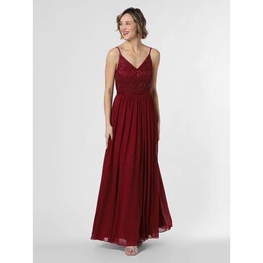 Sukienka czerwona Marie Lund na bal maxi z szyfonu na ramiączkach 