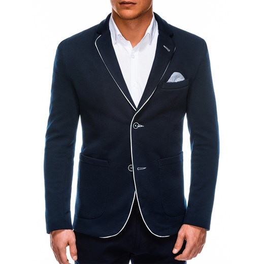 Elegancka marynarka męska z kontrastową lamówką - granatowa V1 M81 ze sklepu ombre w kategorii Marynarki męskie - zdjęcie 82685432