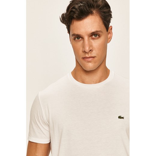 T-shirt męski Lacoste biały z krótkim rękawem bez wzorów 