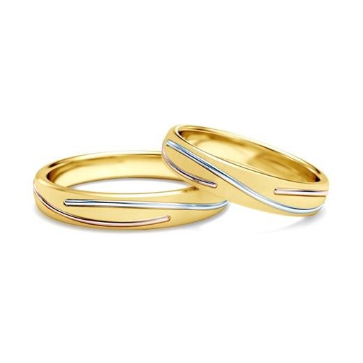 Obrączki ślubne: trzykolorowe złoto, okrągłe, 4 mm