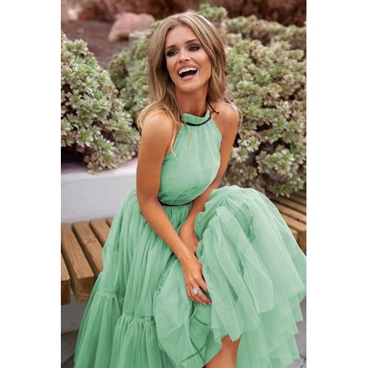 Sukienka Emo Sukienki rozkloszowana z tiulu bez rękawów z dekoltem halter maxi letnia