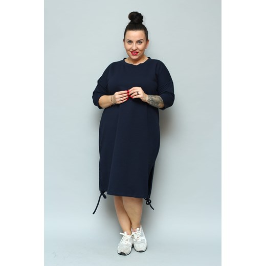 Sukienka tuba dresowa FABIOLA troczki po bokach granatowa plus size karko.pl