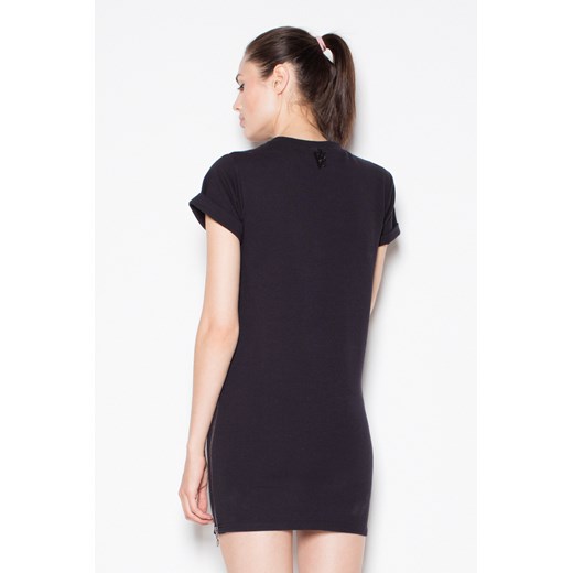 Sukienka mini czarna bez wzorów trapezowa z krótkim rękawem 