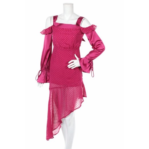 Sukienka Dark Pink różowa mini bez wzorów z dekoltem karo z odkrytymi ramionami 