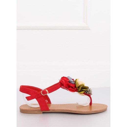 Sandałki japonki z kwiatami czerwone L518 RED   39 omnido.pl