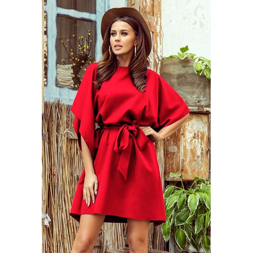 Sukienka czerwona Omnido.pl bez wzorów z okrągłym dekoltem mini na randkę 