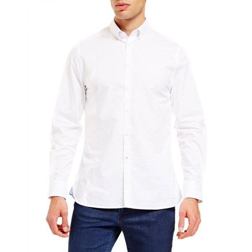 Biała koszula męska Trussardi Jeans elegancka z długimi rękawami z kołnierzykiem button down 