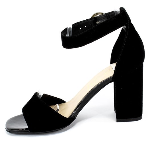 Sandały damskie Sala czarne na obcasie eleganckie z klamrą bez wzorów 