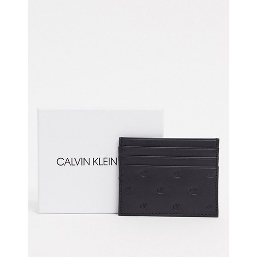 Calvin Klein Jeans – Czarne skórzane etui na karty, z wytłaczanym monogramem-Czarny  Calvin Klein No Size Asos Poland