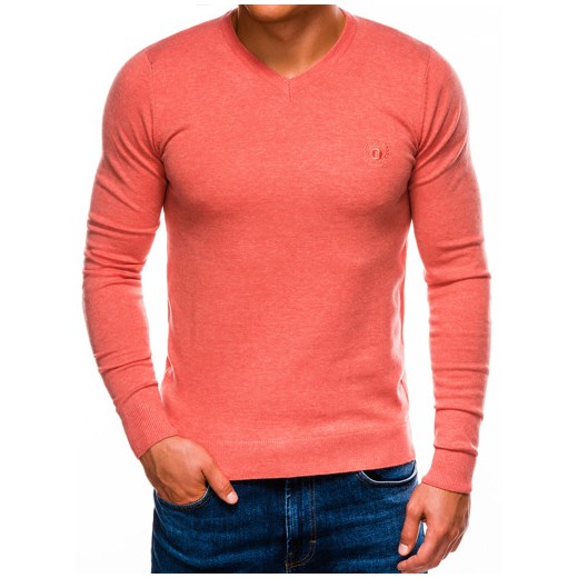 Sweter męski E74 - koralowy/melanżowy