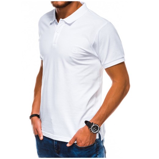 Koszulka męska Polo bez nadruku S1048 - biała