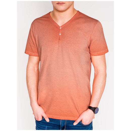 T-shirt męski bez nadruku S894 - pomarańczowy