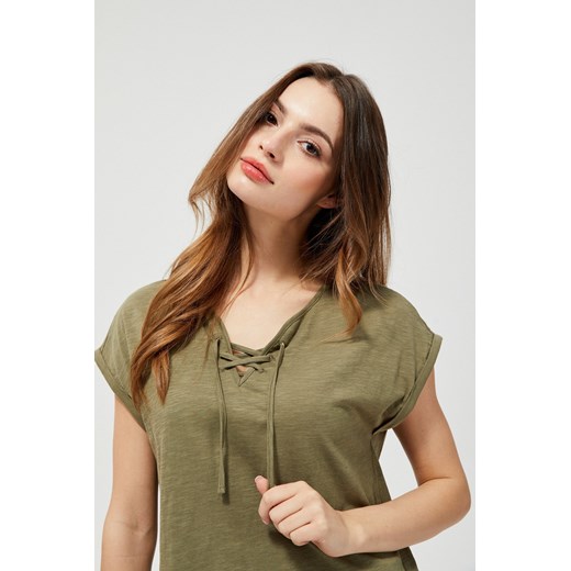 Bluzka damska zielona z krótkim rękawem casual bez wzorów 