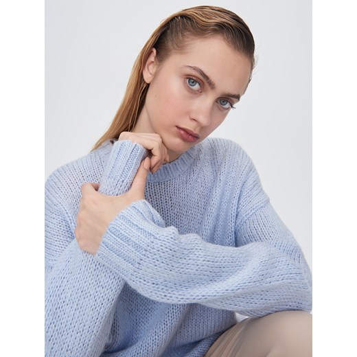 Sweter damski niebieski Sinsay wełniany z okrągłym dekoltem 