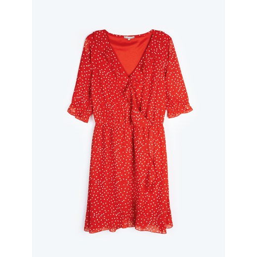 Sukienka czerwona Gate mini bez wzorów z dekoltem w literę v z szyfonu 