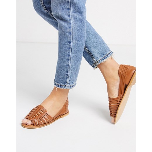 ASOS DESIGN – Florentine – Brązowe plecione sandały ze skóry-Brązowy