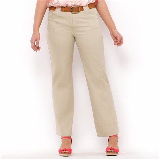 Szerokie spodnie z lnu i wiskozy la-redoute-pl bezowy Spodnie