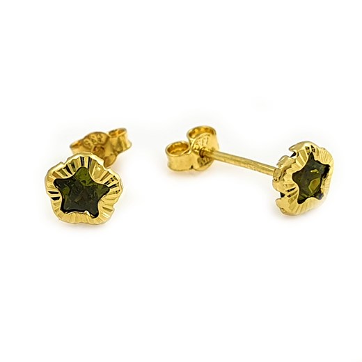 Złote Kolczyki 585 Z Zieloną Cyrkonią