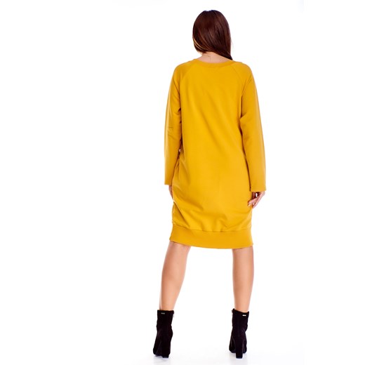 Sukienka Ptakmoda.com żółta na co dzień casual ołówkowa mini z napisem 