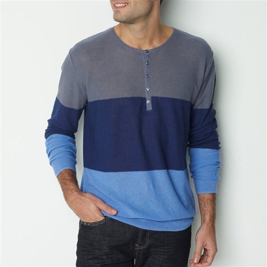 Sweter z pęknięciem przy szyi, len i bawełna la-redoute-pl niebieski bawełniane