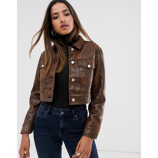Mango – Kurtka ze sztucznej skóry z nadrukiem imitującym skórę węża-Brązowy Mango L Asos Poland