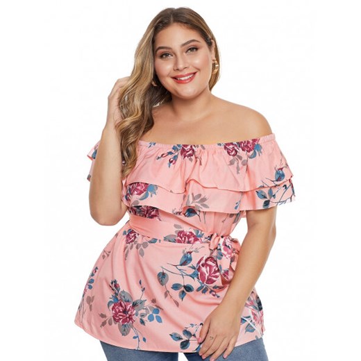 PLUS SIZE TOP W KWIATY DELENA różowy Elegrina  XL 