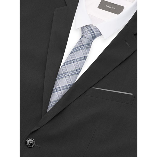 Reserved - Żakardowy krawat w kratę - Szary  Reserved One Size 