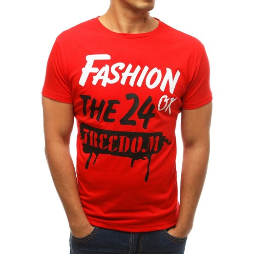 T-shirt męski Dstreet czerwony z nadrukami z krótkim rękawem 