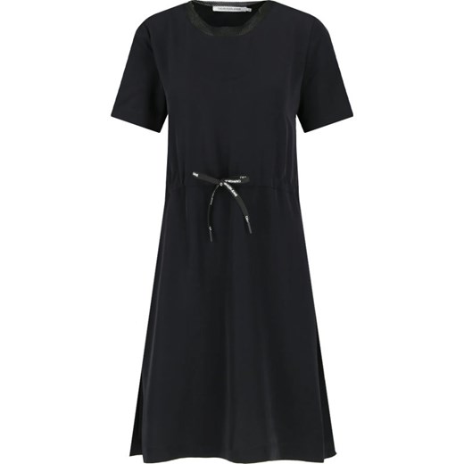 Sukienka Calvin Klein czarna mini z okrągłym dekoltem z krótkim rękawem 