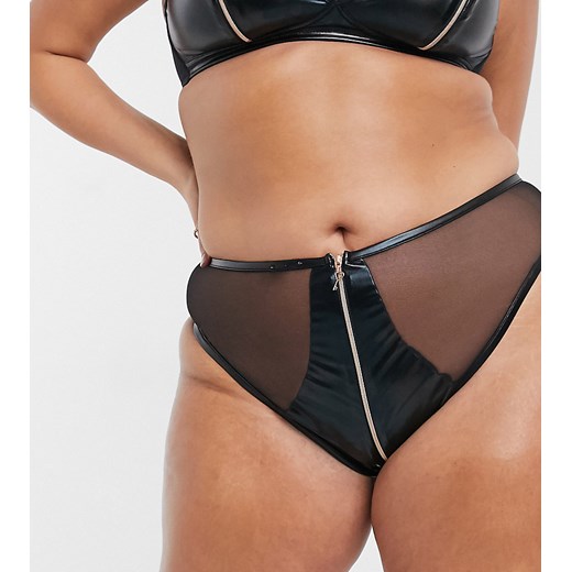 Savage x Fenty Plus Size – Locket Down – Czarny dół od bikini z głębokim wycięciem i zamkiem