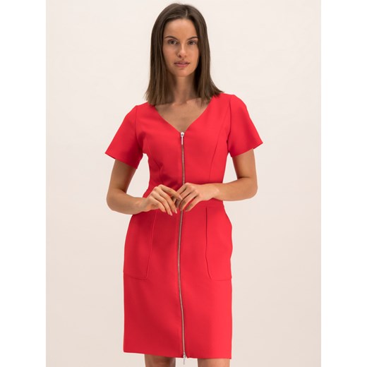 Sukienka Hugo Boss czerwona na randkę z dekoltem w literę v z krótkim rękawem gładka 